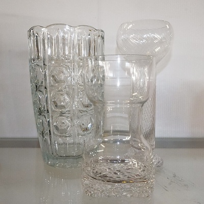 Vintage Italian Glass Prism Vase and Two Scandinavian Glass Vases