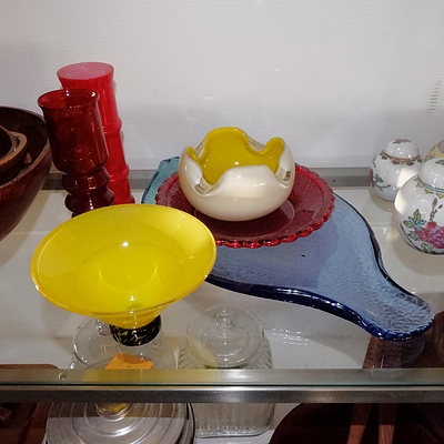 Six Pieces of Coloured Art and Studio Glass