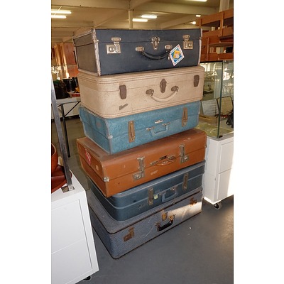 Six Assorted Vintage Suitcases