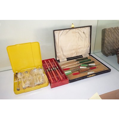 Two Cased Cutlery Sets and a Case with Mixed Items
