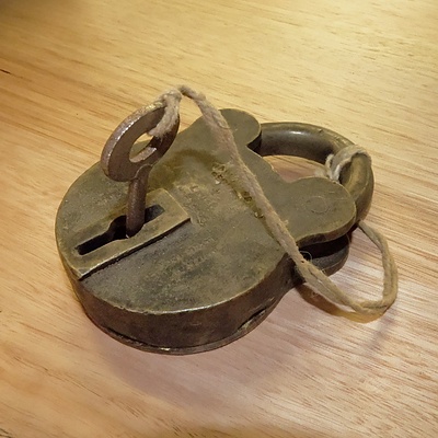 Antique Brass Padlock with Key