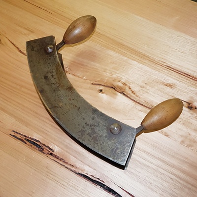 Antique Tool Steel Wooden Handled Twin Blade Mezzaluna