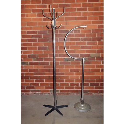 Art Deco Chrome and Bakelite Bird Cage Stand and a Retro Cast Iron Based Coat and Hat Rack