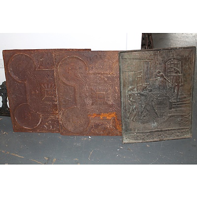 Two Vintage Pressed Metal Panels and a Pressed Copper Fire Screen Panel