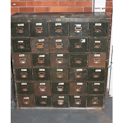 Vintage Parsons & Robertson Limited Industrial 36 Drawer Metal Storage Unit