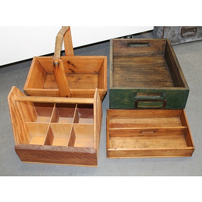 Two Small Timber Carry-alls and Two Timber Storage Boxes