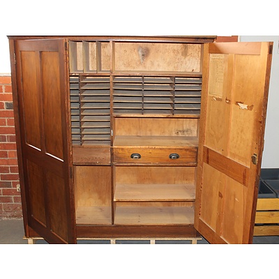 Large Oregon Circa 1950s Government Office Document Cabinet with Pigeon Holes and Fitted Interior