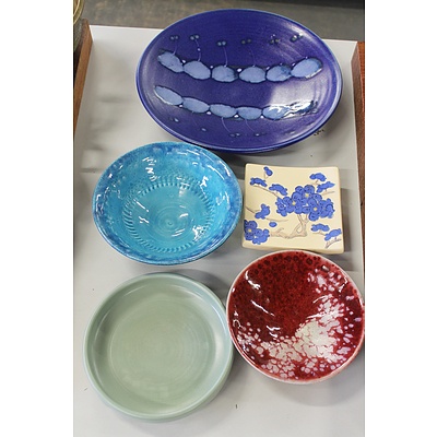 Five Decorative Porcelain and Pottery Serving Bowls and Dishes
