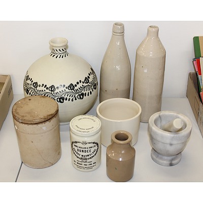 Quantity of Assorted Stoneware, Decorative Vase and a Marble Mortar and Pestle