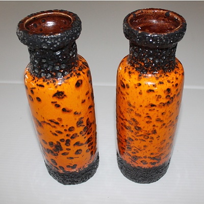 Pair of Retro West German World Line Ceramic Vases with Volcanic Glazes