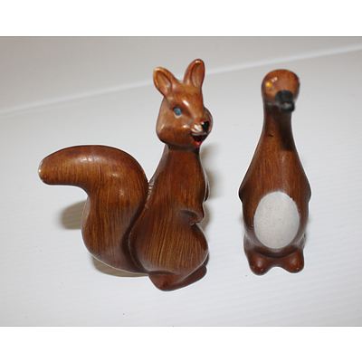 Circa 1950s Plastic Squirrel and Penguin Figurines