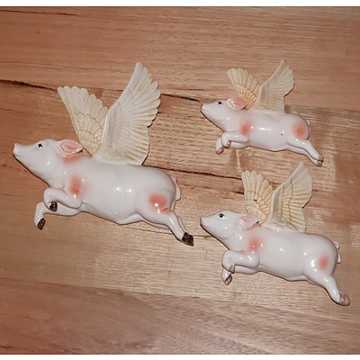 Set of Three Vintage Style Wall Mounted Flying Pigs