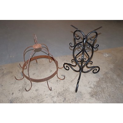 Rustic Wrought Iron Utensil Hanger and a Black Wrought Iron Table Stand