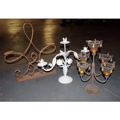 Three Decorative Wrought Iron Candelabras