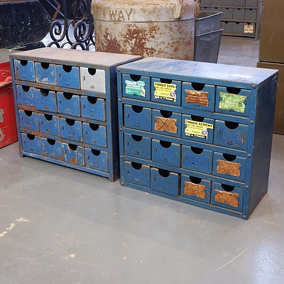 Two Sets of Sixteen Metal Parts Drawers