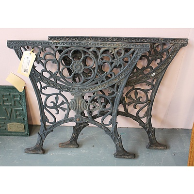 Pair of Black Cast Iron Table Ends