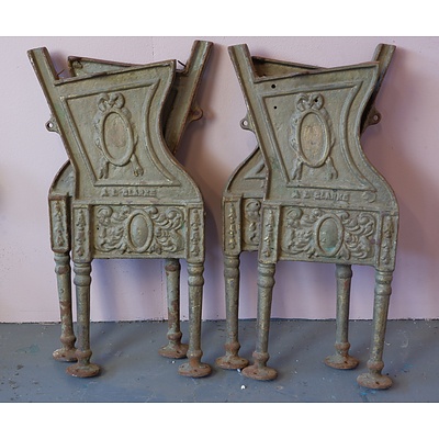 Two Pairs of Antique A.L. Clarke Cast Iron Theatre Chair Ends