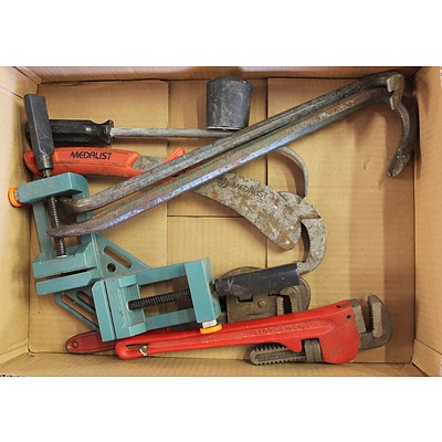 Three Large Wrenches, Two Pry Bars, Floorboard Tool and Corner Clamp