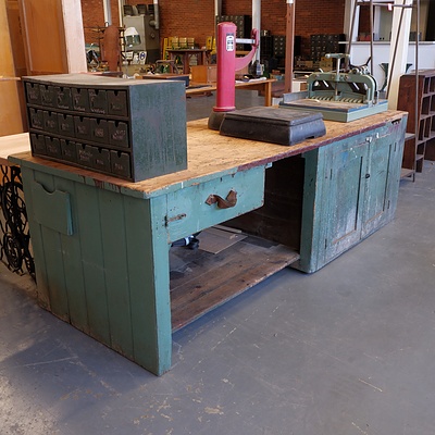 Very Large Vintage Solid Timber Work Bench