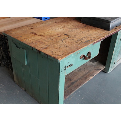 Very Large Vintage Solid Timber Work Bench