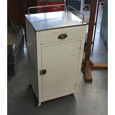 Vintage Metal Hospital Cabinet on Wheels with Cupboard and Drawer