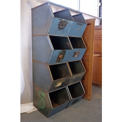 Eight Large Vintage Industrial Stacking Storage Bins
