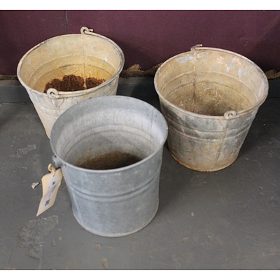 Three Vintage Galvanised Buckets