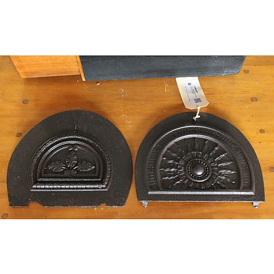 Two Vintage Cast Iron Pot Belly Stove Doors