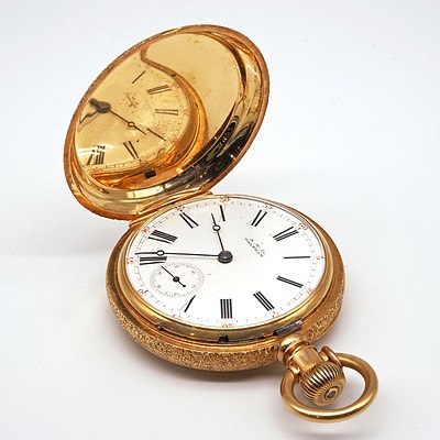 18ct Gold Gents Hunter Cased Pocket Watch AW Waltham & Co. Inscribed Wm Cook