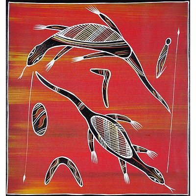 Reggie Pengarte (Born C. 1955-) Men Hunting, Oil on Canvas