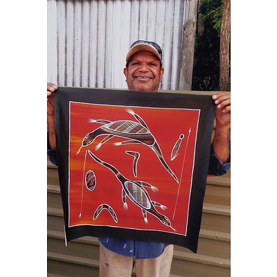 Reggie Pengarte (Born C. 1955-) Men Hunting, Oil on Canvas