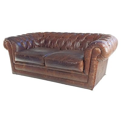 Tan Leather Deep Buttoned Chesterfield Sofa