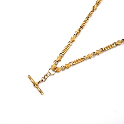 9ct Yellow Gold Fancy Fob Chain with T Bar, 34g