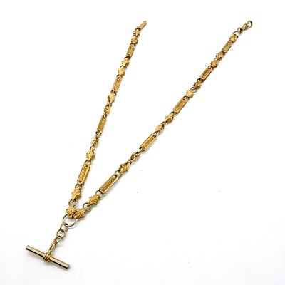 9ct Yellow Gold Fancy Fob Chain with T Bar, 34g