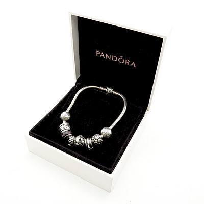 Boxed Pandora Bracelet with Various Charms