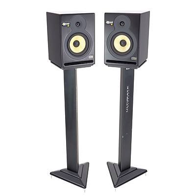 Pair KRK Rokit 6 Powered Studio Monitors With Pair Ultimate Support Stands