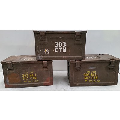 Military Ammunition Boxes Lot Of Three