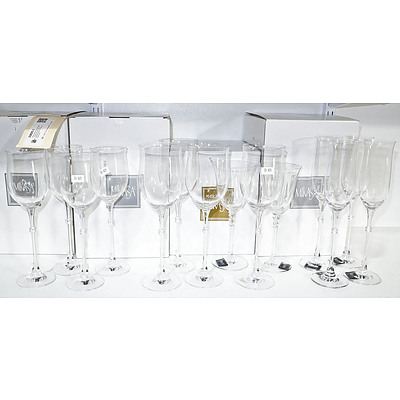 Various Boxed Mikasa Glass, Including Duet Flutes, Duet Red, Duet White and Sonnet Flutes
