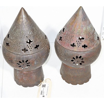 Pair of Middle Eastern Brass Lanterns