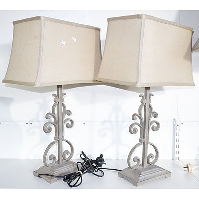 Nice Pair of Contemporary Metal Based Table Lamps with Good Quality Shades