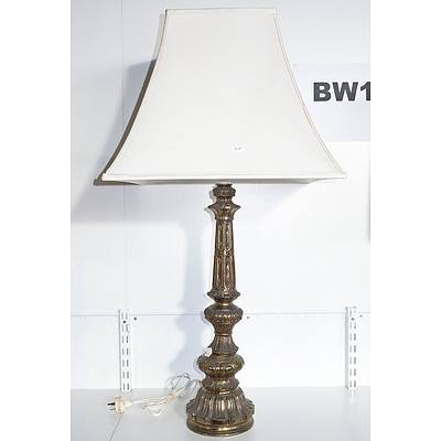 Bronzed Cast Metal Table Lamp with Silk Shade