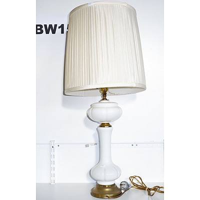 Milk Glass Table Lamp with Silk Shade