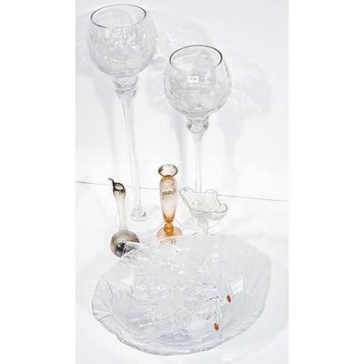 Collection of Crystal and Glassware, Including Oversized Display Glasses