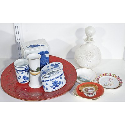 Blue And White China, Stoneware Serving Dish, Souvenir Ware Vase Etc 