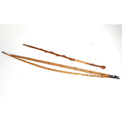 New Guinea Bow and Arrows and Walking Stick