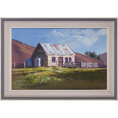 Kevyn Webb (Working 1970s, New Zealand), Old Cottage at Dunback, Oil on Board, Signed Lower Right