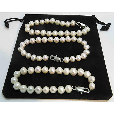 Set of 3 Cultured Pearl Bracelets With Matching Clasps