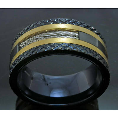 Stainless Steel Ring - Gold And Black Ion Plating