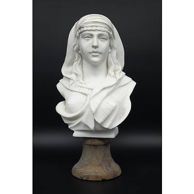 Hand Carved Solid Marble Bust Nubian Woman