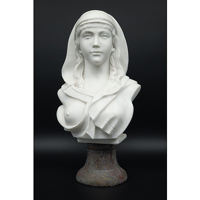 Hand Carved Solid Marble Bust Nubian Woman